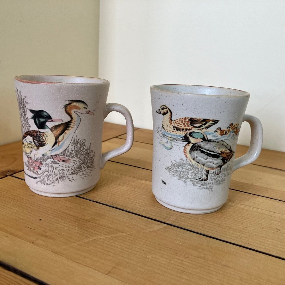 Duck Theme Northcraft Korea Coffee Mugs Vintage Set of 2 Merganser & Teal Ducks